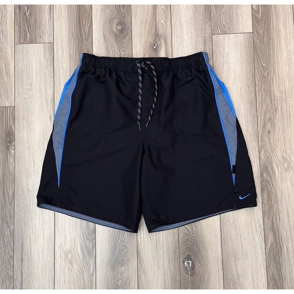 Nike Swim Shorts Mens Sz XL Black Two-Tone Logo Swimwear Trunks Pockets